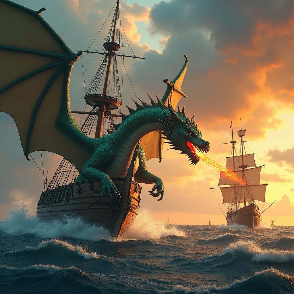 Dragon's Fiery Assault on a Galleon
