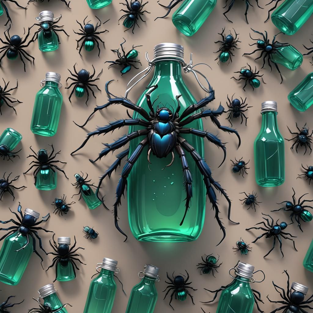 Anime Girl Green Bottle Blue Tarantula: 3D Art