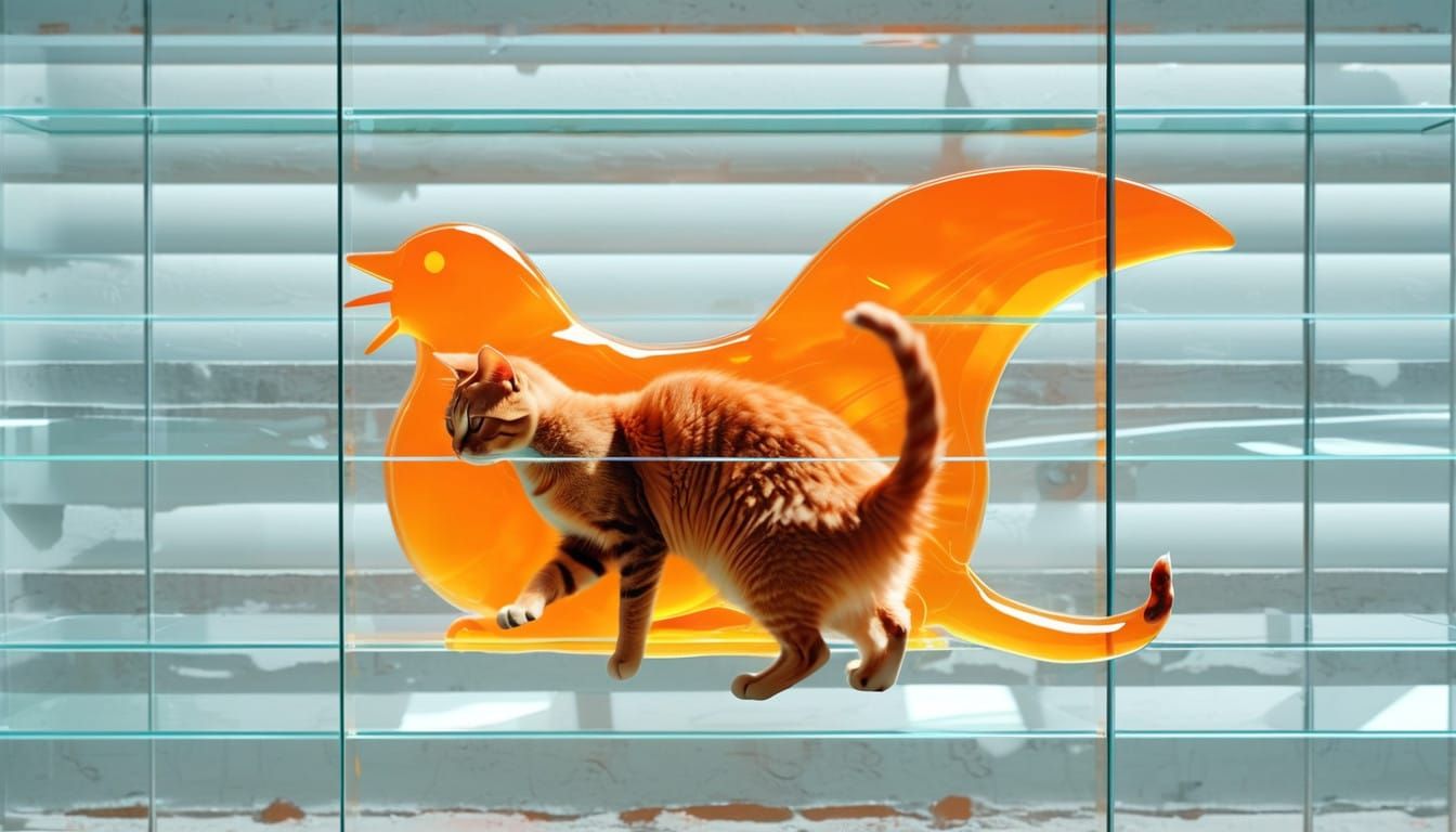 Futuristic Feline Frenzy Inside a Glitchcore Glass Egg