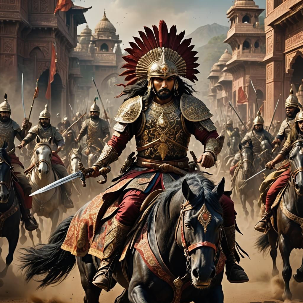 Indian Warrior Charges Invaders: High Fantasy Matte Painting