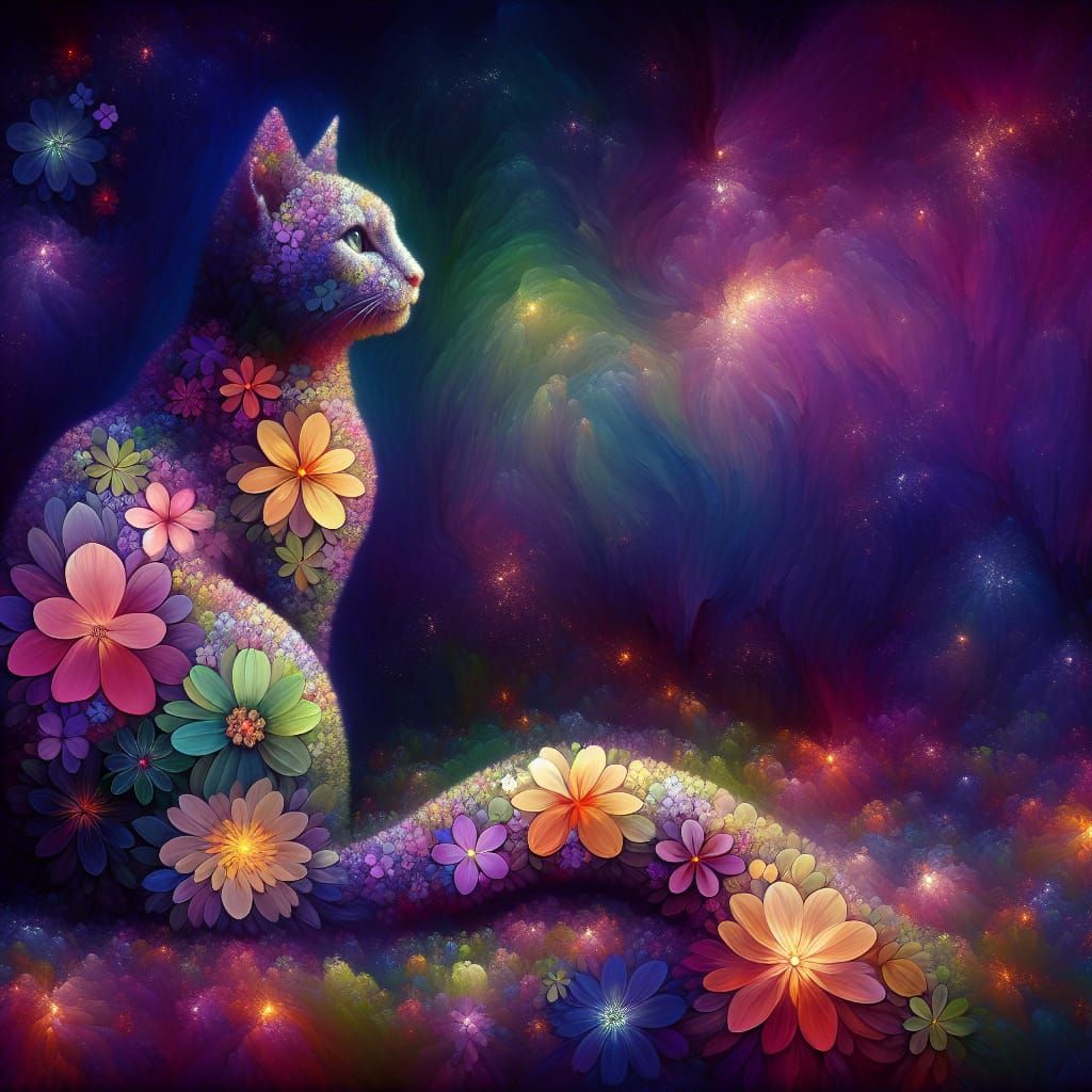 Floral Feline: An Elegant Cat Made of Flowers
