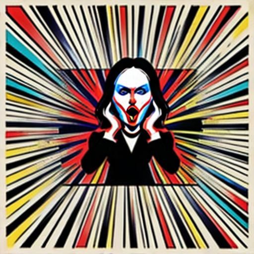 "The Scream by Edvard Munch, but with a pop art color palette and Andy Warhol-style repetition."