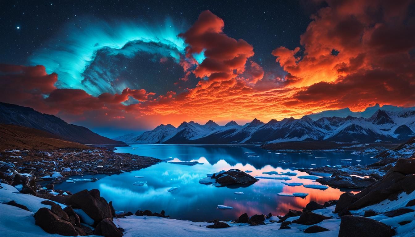 Bioluminescent Sky with Ice and Fire in Psychedelic Style