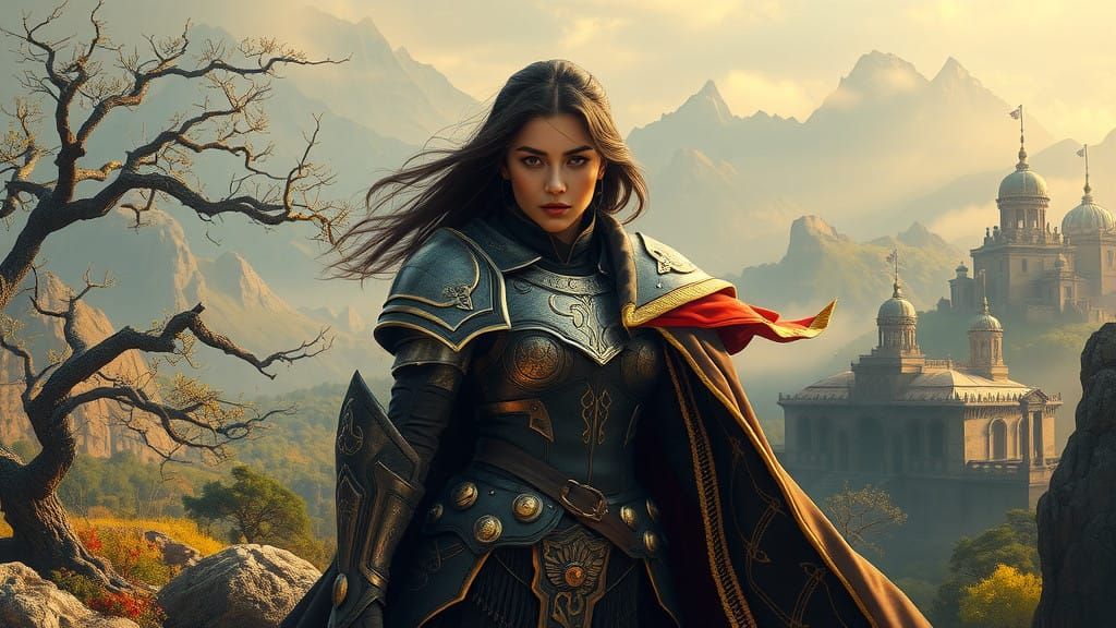 Ethereal Warrior Empress in High-Fantasy Landscape