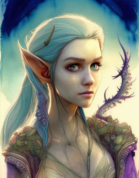 Steampunk Princess Elf in Watercolor Style