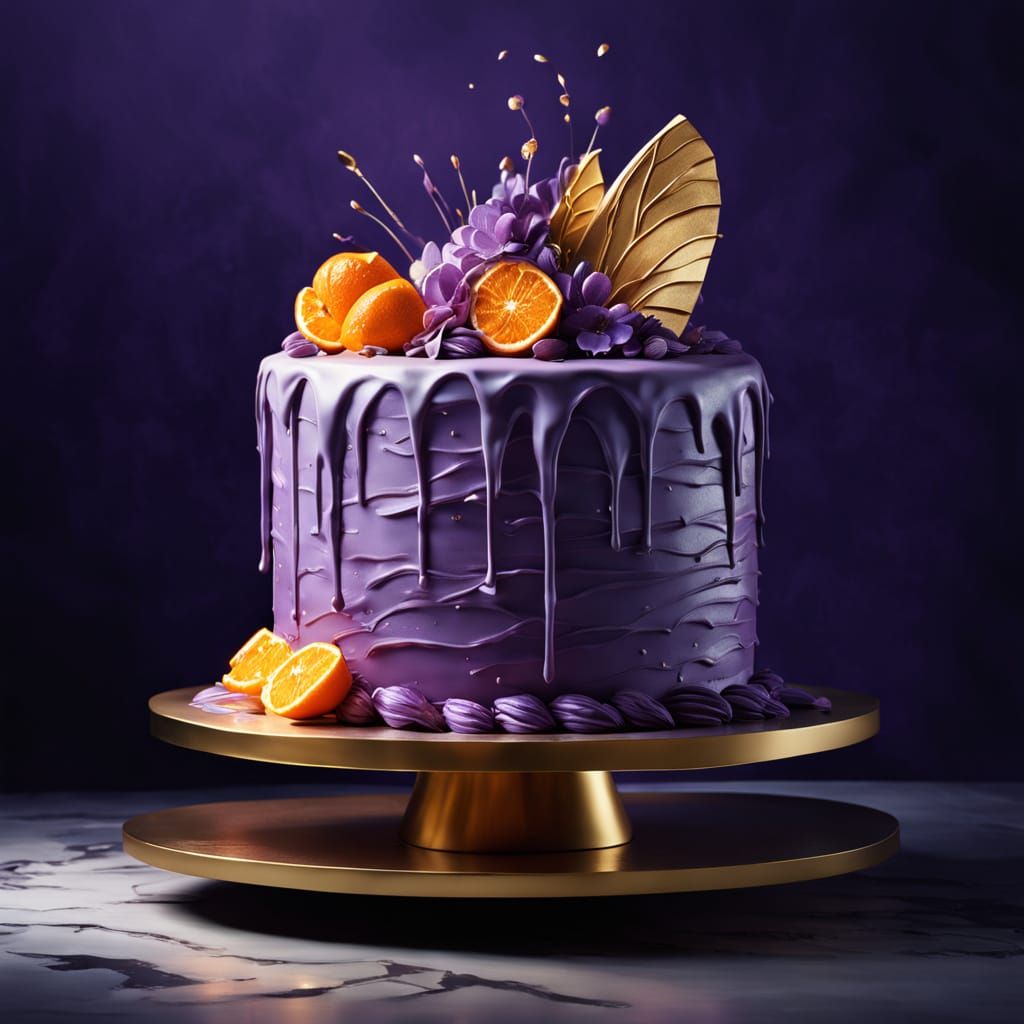 Hyperrealistic Purple ube Cake in Vibrant Concept Art Style