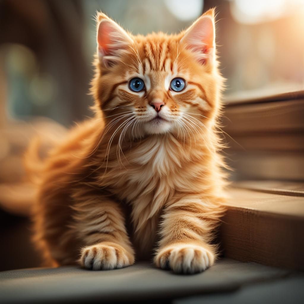 Ginger Kitten Looking Out of Frame, Detailed Painting