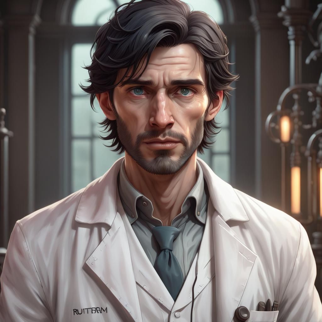 Sad Scientist Portrait in Hyperdetailed Digital Art Style