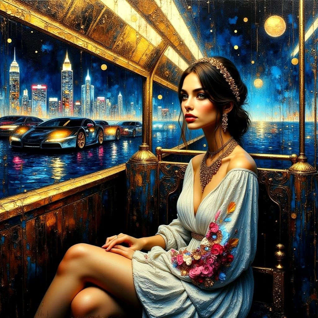 Boho Woman in New York, Impasto Oil Painting