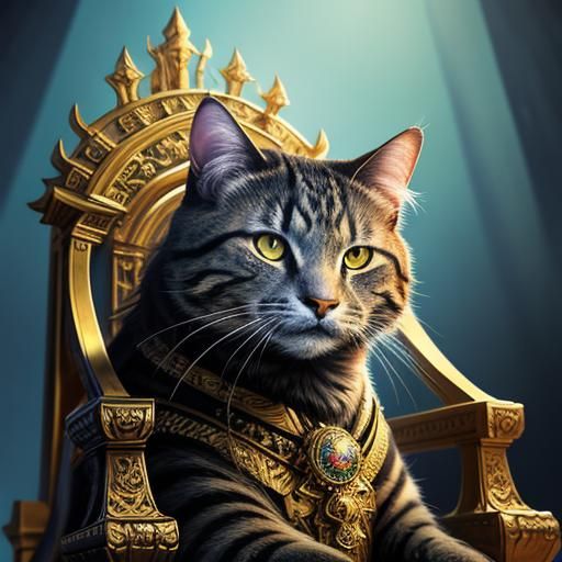 Regal Cat on Throne: Hyperrealistic Concept Art
