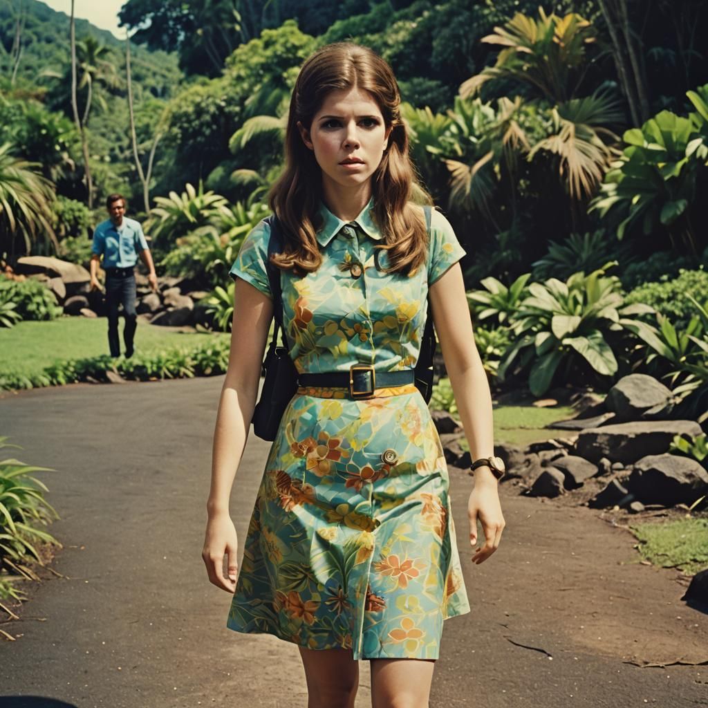 Cinematic Film Still of Woman in Groovy 1960s Style