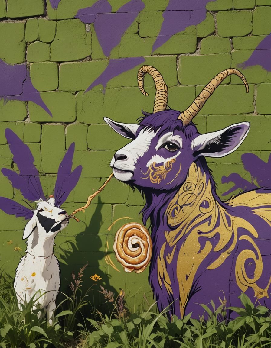 Fairy Goat's Cinnamon Roll Feast: Basquiat Graffiti Art