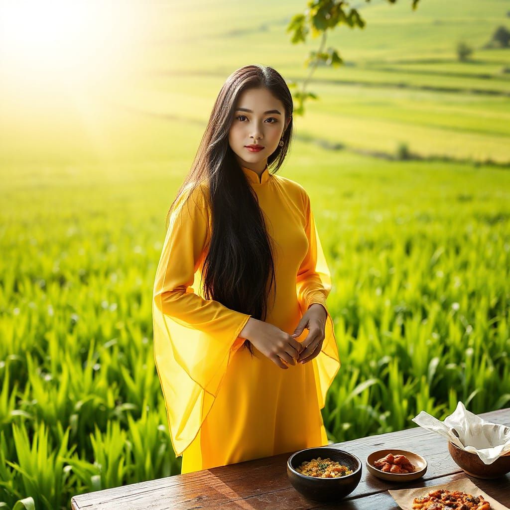 Elegant Young Woman in Traditional Ao Dai Dress Amidst Lush ...