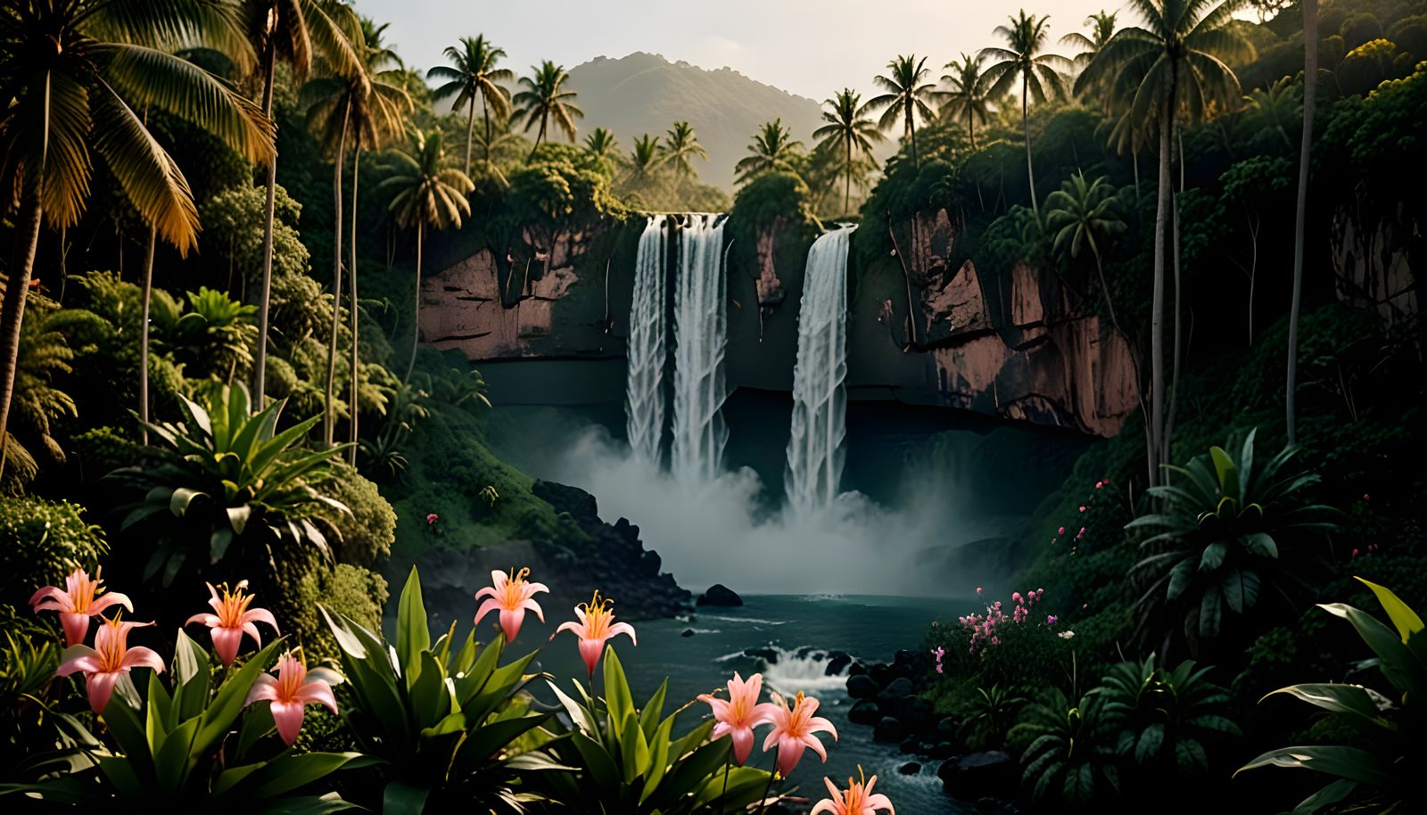Tropical Waterfalls in Cinematic Aesthetic