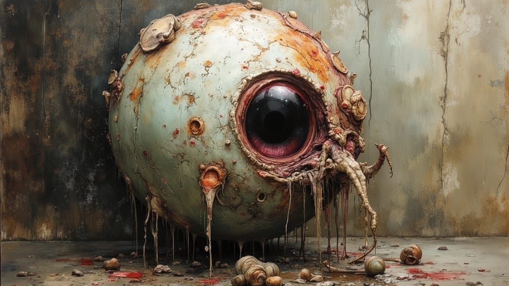 Disgusting Beholder Creature in Impasto Oil Painting Style