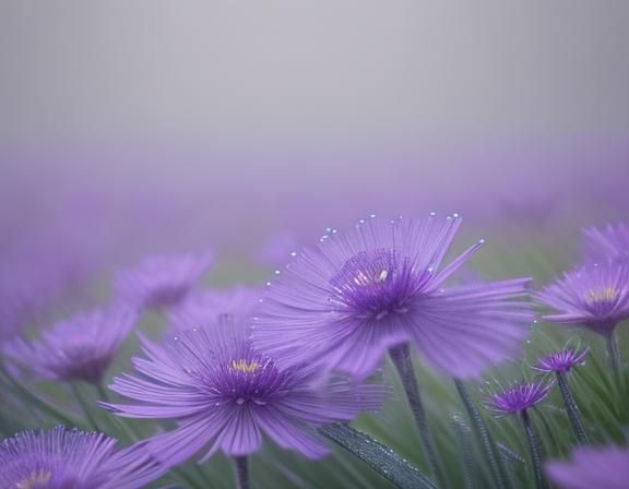 Purple Catananche Caerulea Flower in Misty Morning