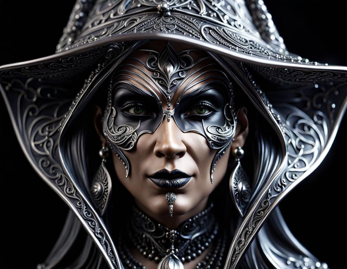 Sinister Witch Portrait with Intricate Metalwork