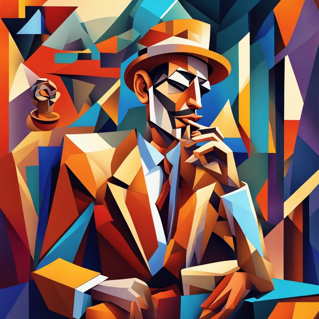 Rich Man Smoking Cigar in Cubist Art Deco Style