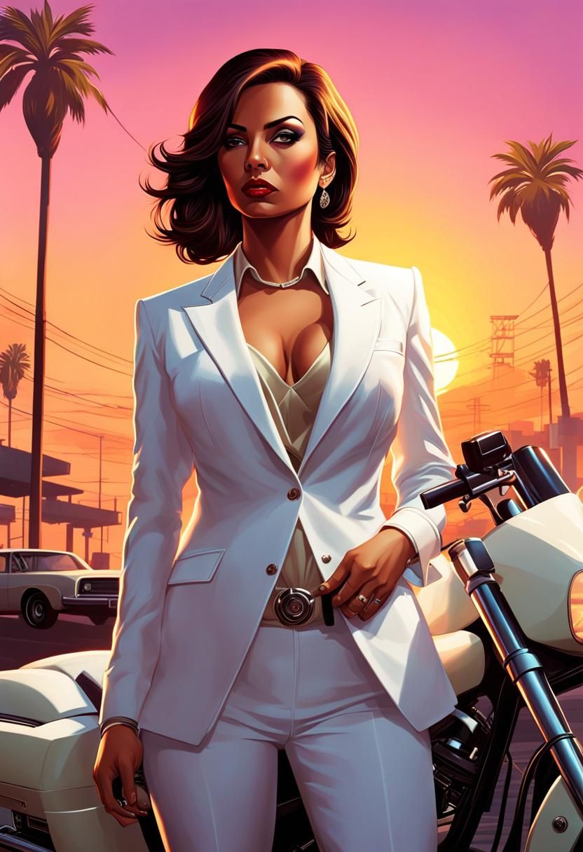 American woman with white suit