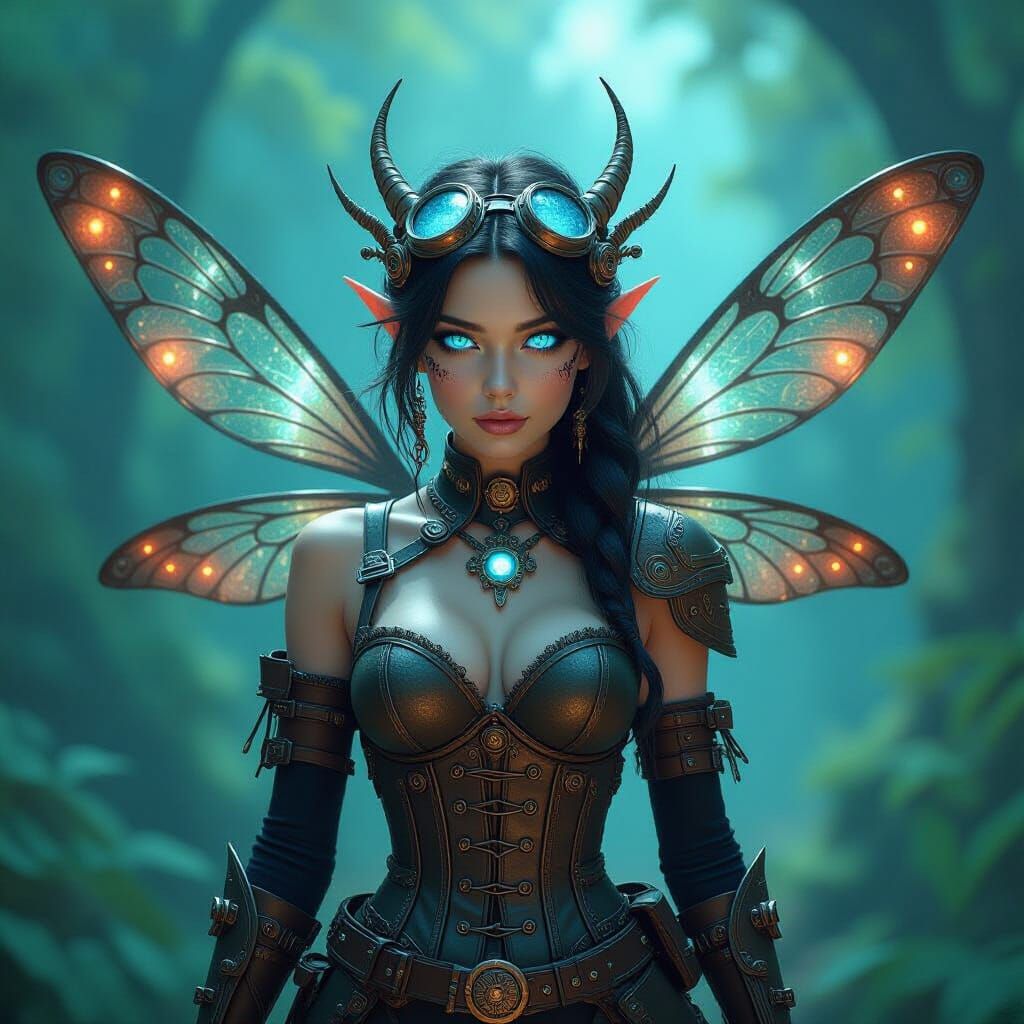 Steampunk Fairy with Metal Dragonfly Wings