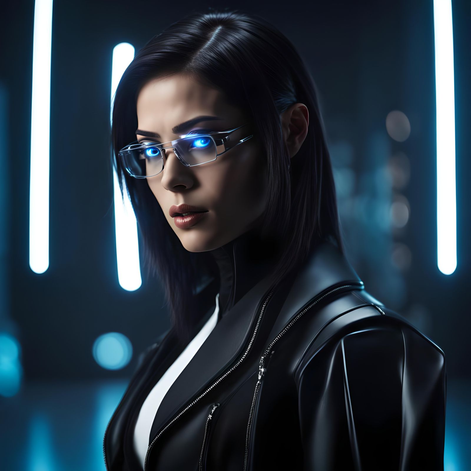 Mysterious Female Cyborg with Glowing Implants