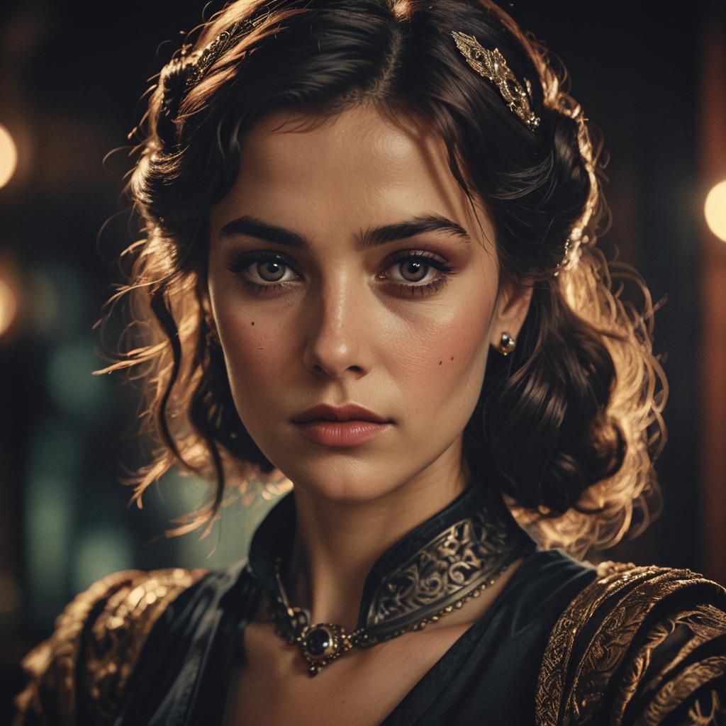 Kind Princess Portrait in Film Noir Style