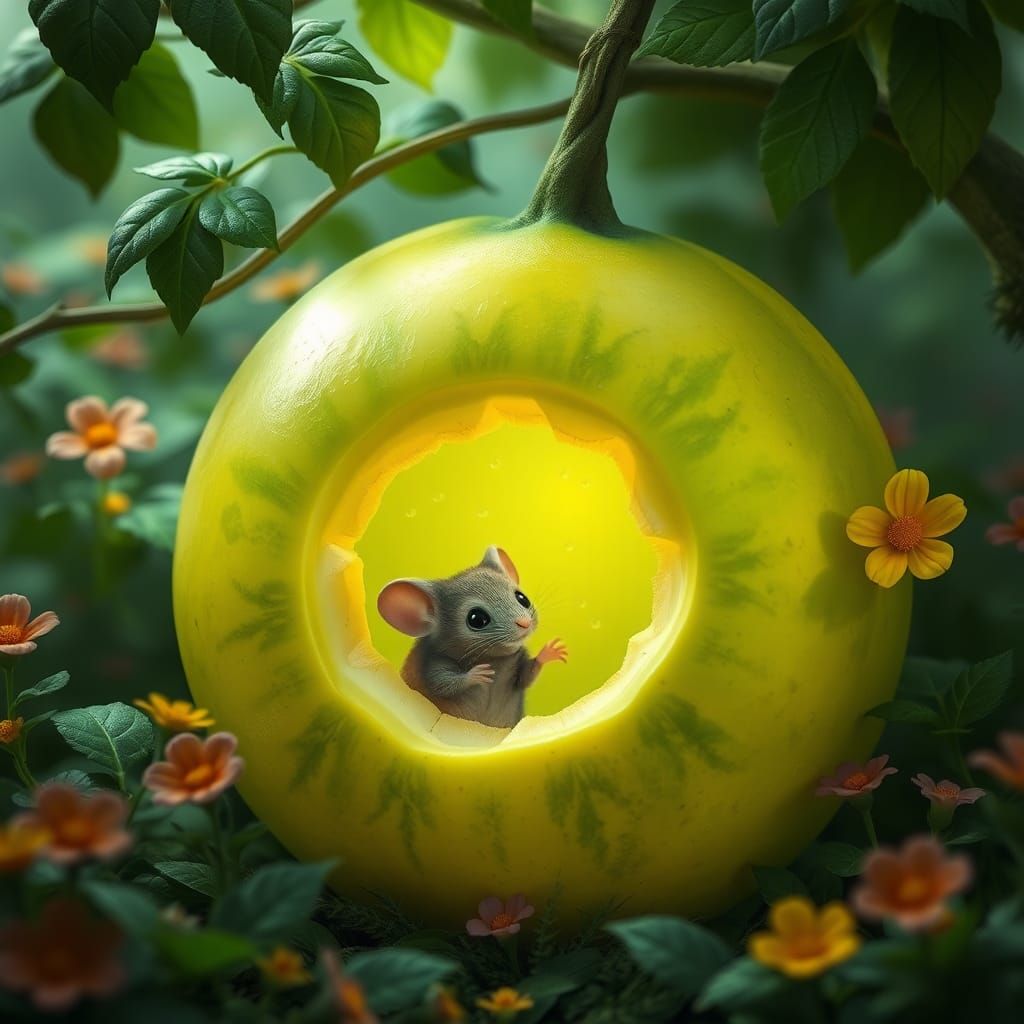 Mouse Home in Honeydew Melon, Fantasy Art