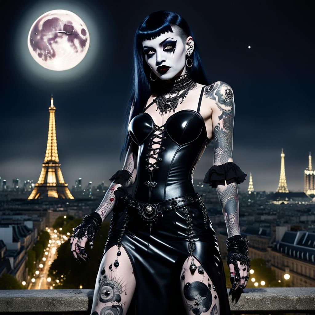 Nu Goth Vampiress in Paris: Fantasy Concept Art