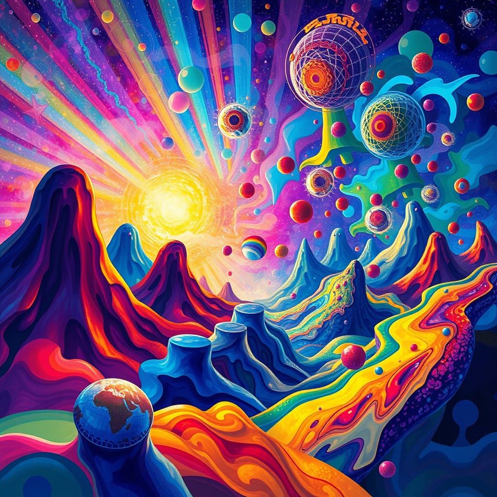 Surreal Rainbow Scene in Dreamlike Psychedelic Style