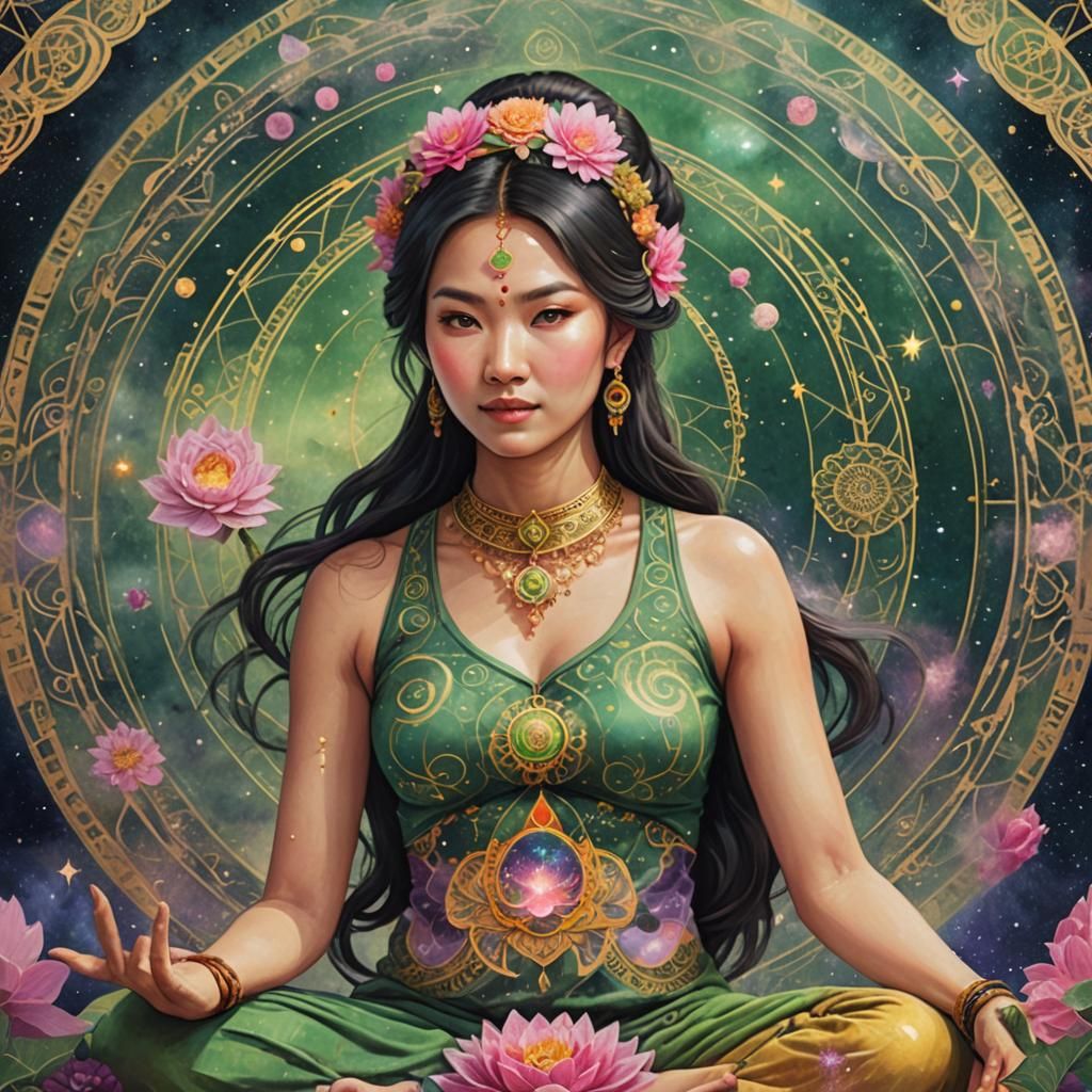 Cosmic Mandala: Asian Woman in Yogic Tarot Art