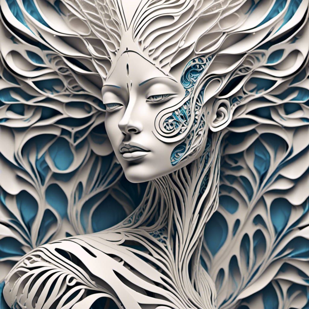 Scandinavian Forest Paper Cut of Humanoid Woman