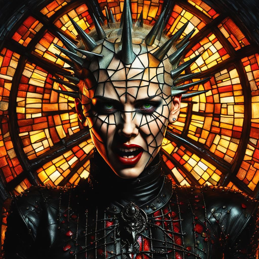Hyperrealistic Female Pinhead in Hellraiser Scene