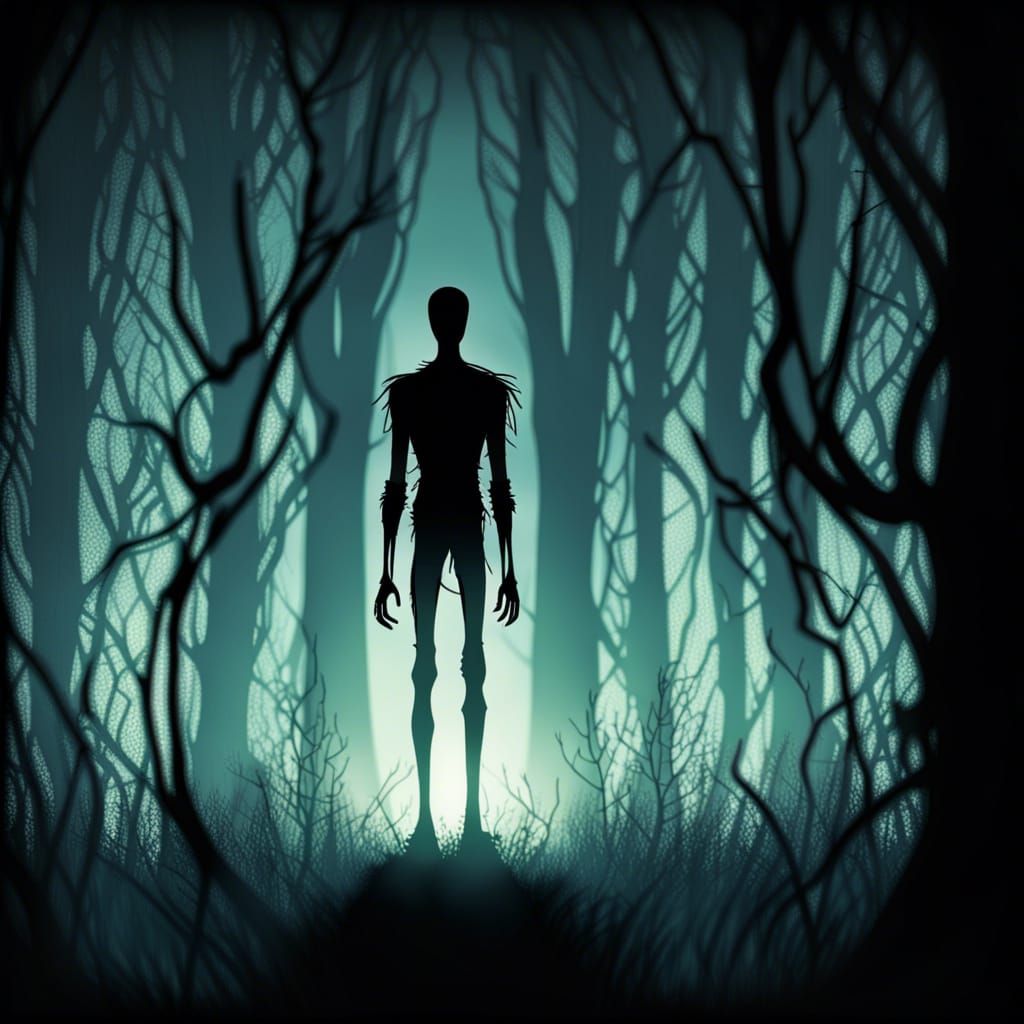 Eerie Slender Man Figure in Dark Forest