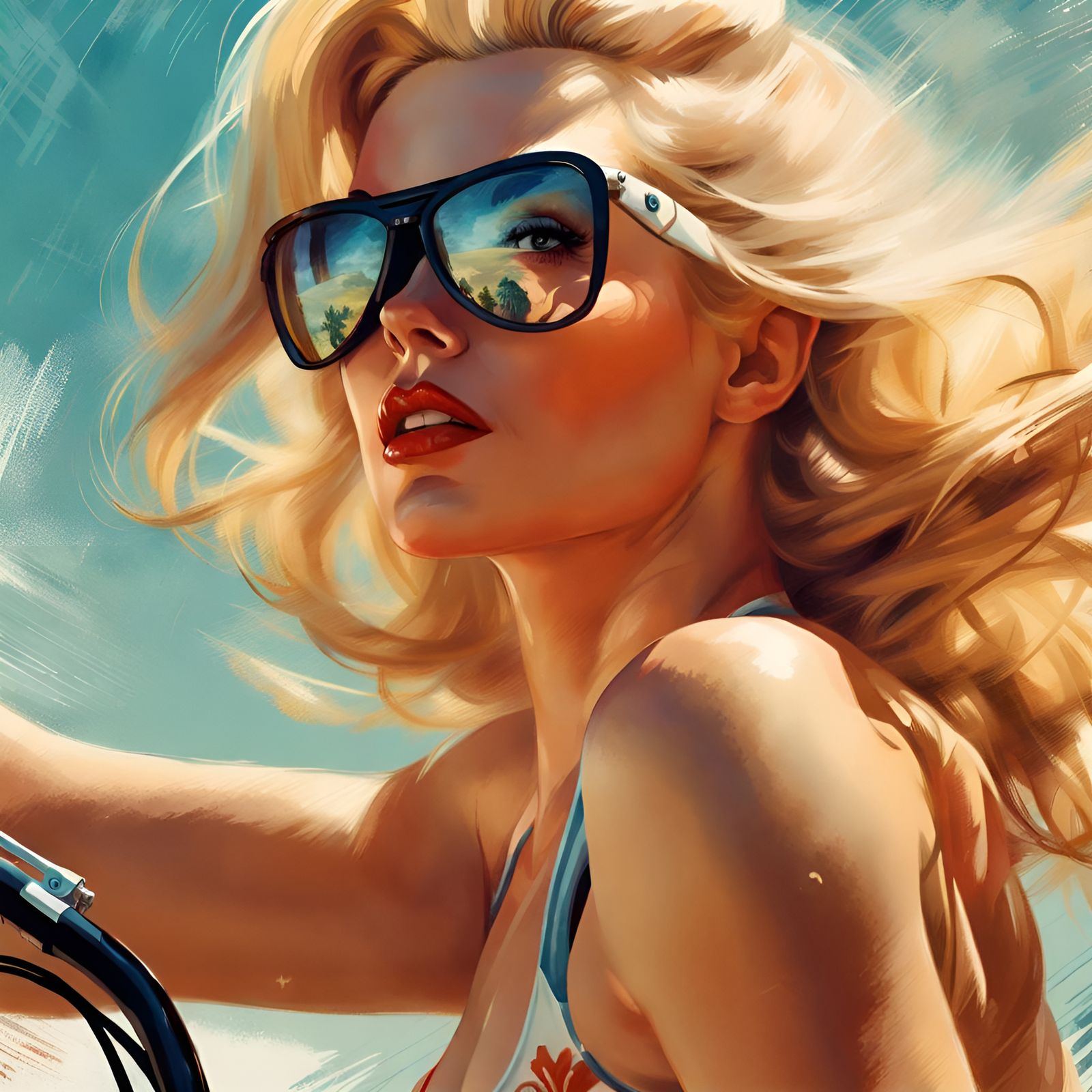 Bikini Biker Blonde Pin-Up Close-Up