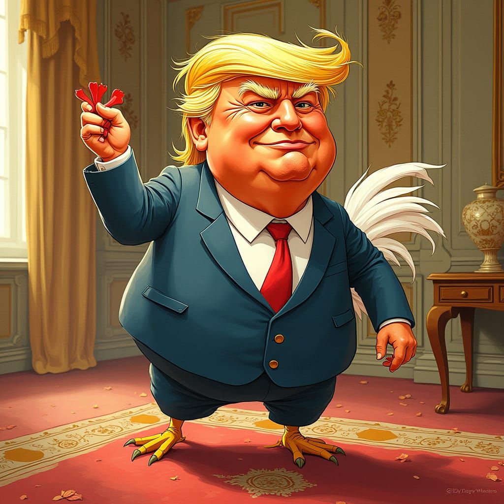 Donald Trump as Chicken in Steadman Style