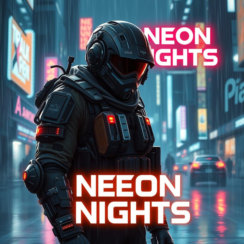 Cyberpunk Warrior in Neon Cityscape