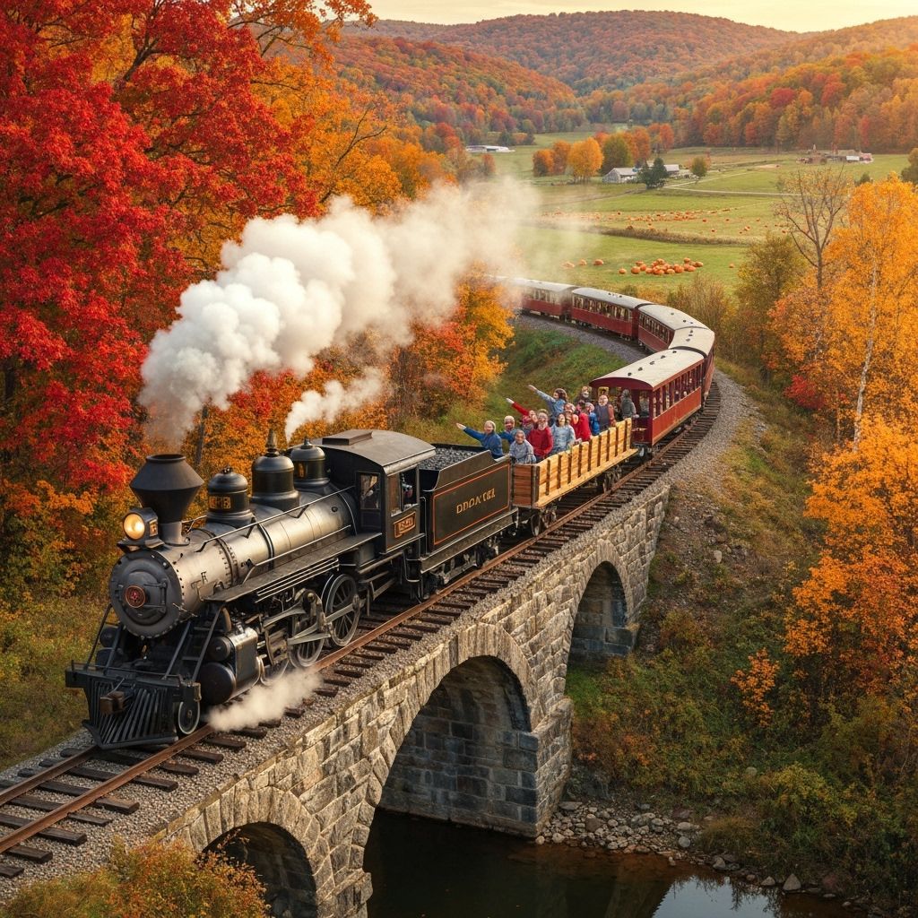 Vintage Train Journey Through Fiery Fall Landscapes