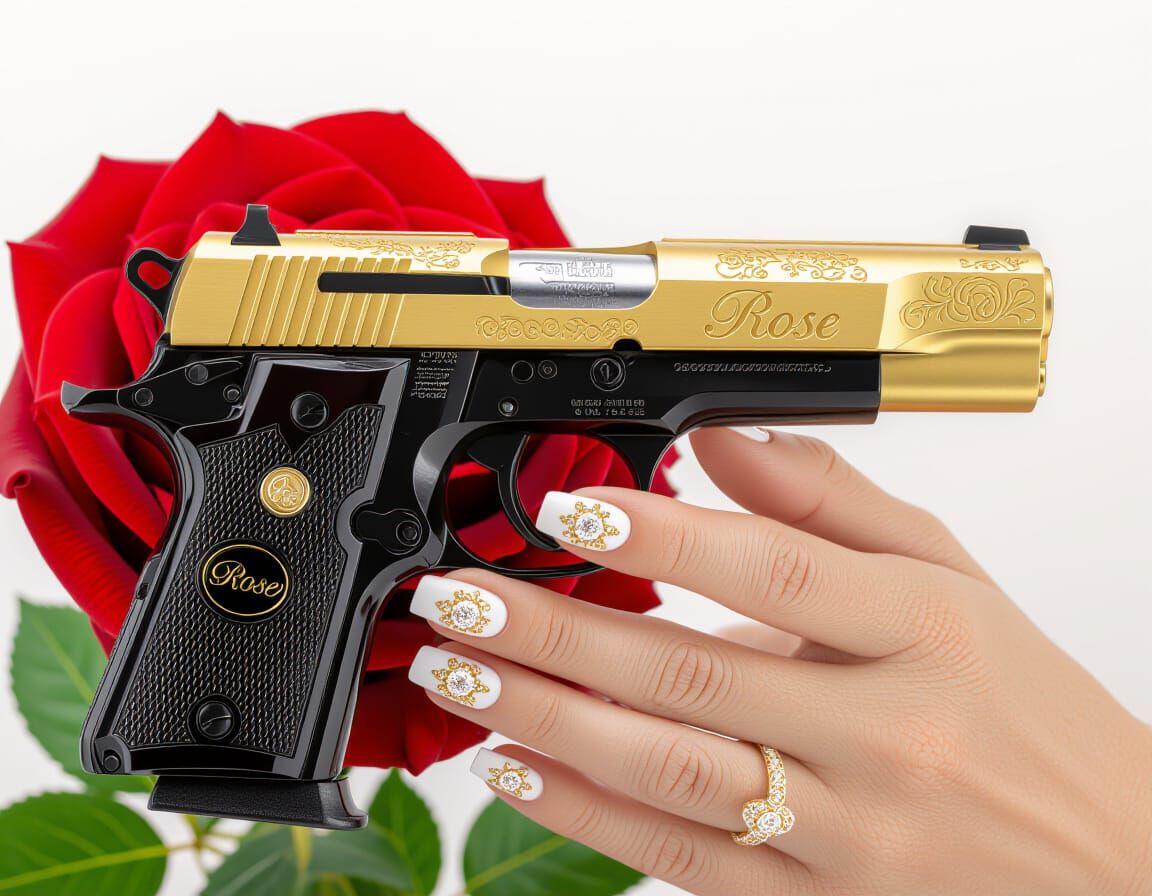 Elegant Hand Grips Engraved Pistol with Rose