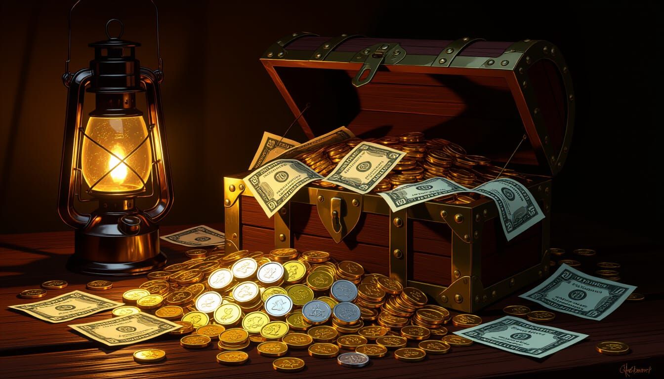 Pirate Treasure Chest Overflowing with Gold and Silver
