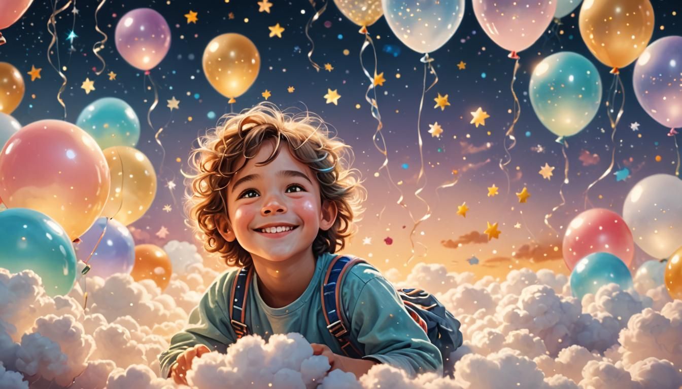 Dreamy Child in Cloudscape: Whimsical Fantasy Art