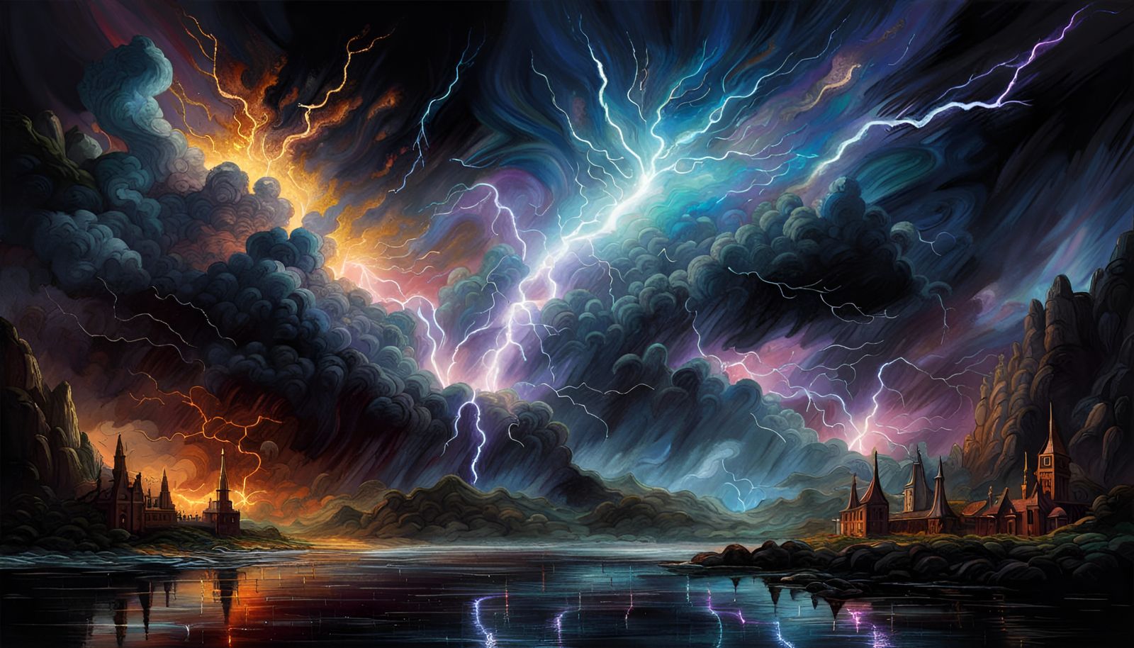 Cosmic Lightningscape: Neo-Impressionist Expressionist Oil P...