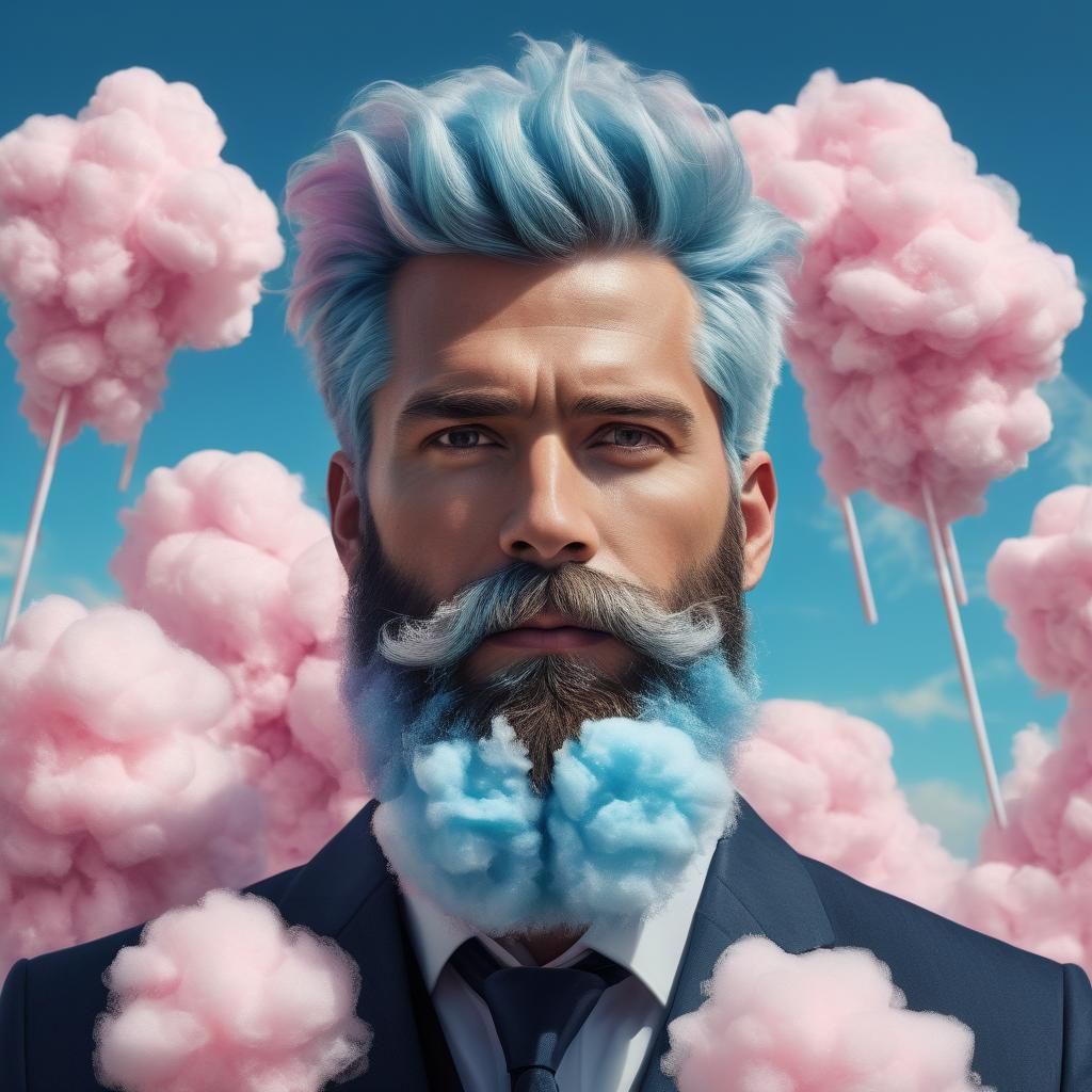 Man with Cotton Candy Beard: Photorealistic Portrait