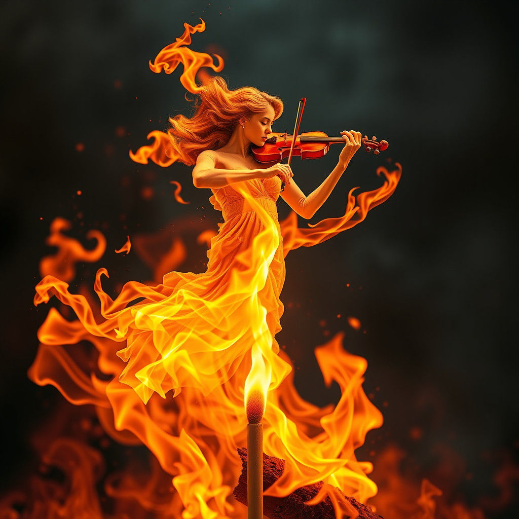 Fiery Violinist: A Surreal Artwork of Music