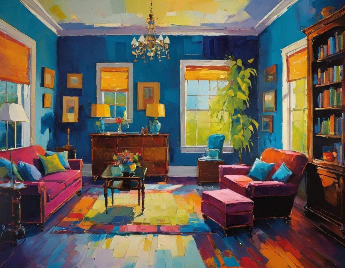 Colorful Home Interior in Naive Art Style