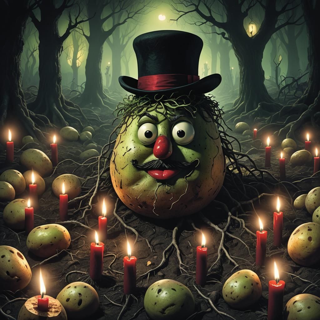 Eerie Potato Character in Dark Fantasy Illustration