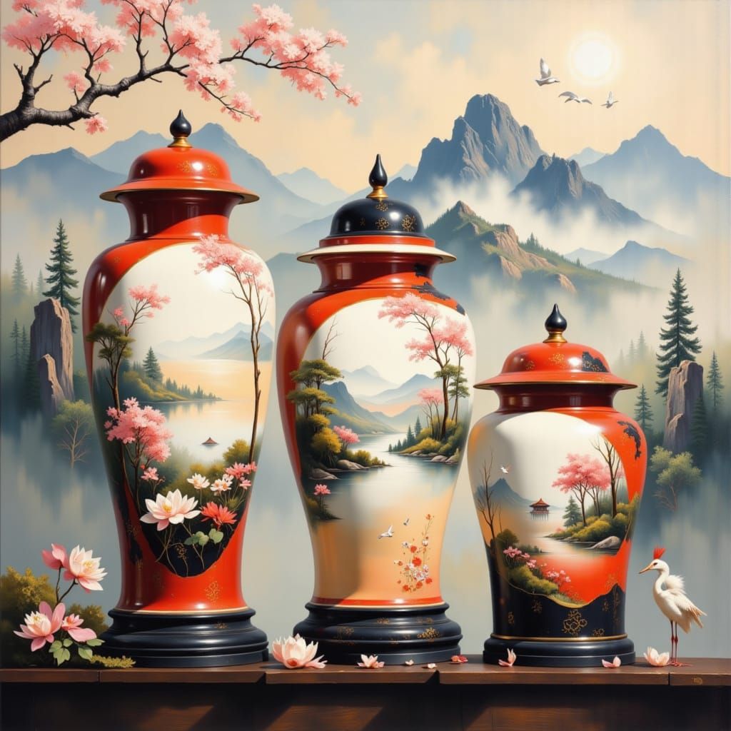 Chinese Ginger Jars with White Worlds Inside