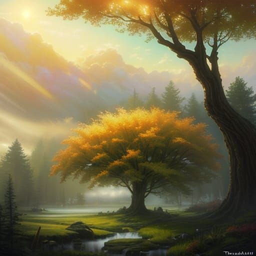 Small Tree in Ethereal Fantasy Art Landscape
