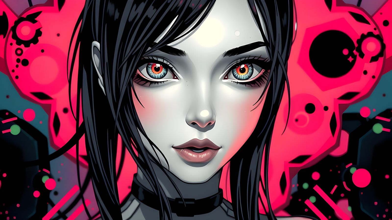 Anime Cyberpunk Woman Portrait in Black and White