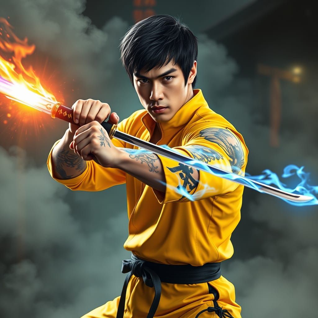 Hyperrealistic Martial Artist with Energy Katana