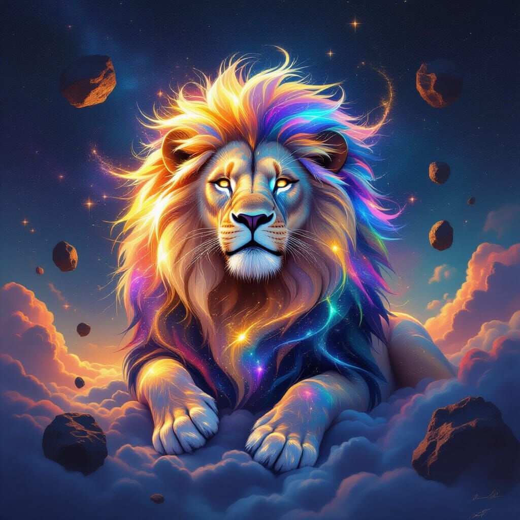 Celestial Lion Made of Constellations and Nebula Clouds